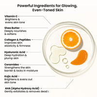 WildOak Vitamin C Sugar Body Scrub | 300g | Kojic Acid, Hyaluronic Acid, Ceramides, Collagen & Peptides | De-Tan & Brightens Dark Areas | Smooths Strawberry Legs & Arms | Hydrates & Exfoliates