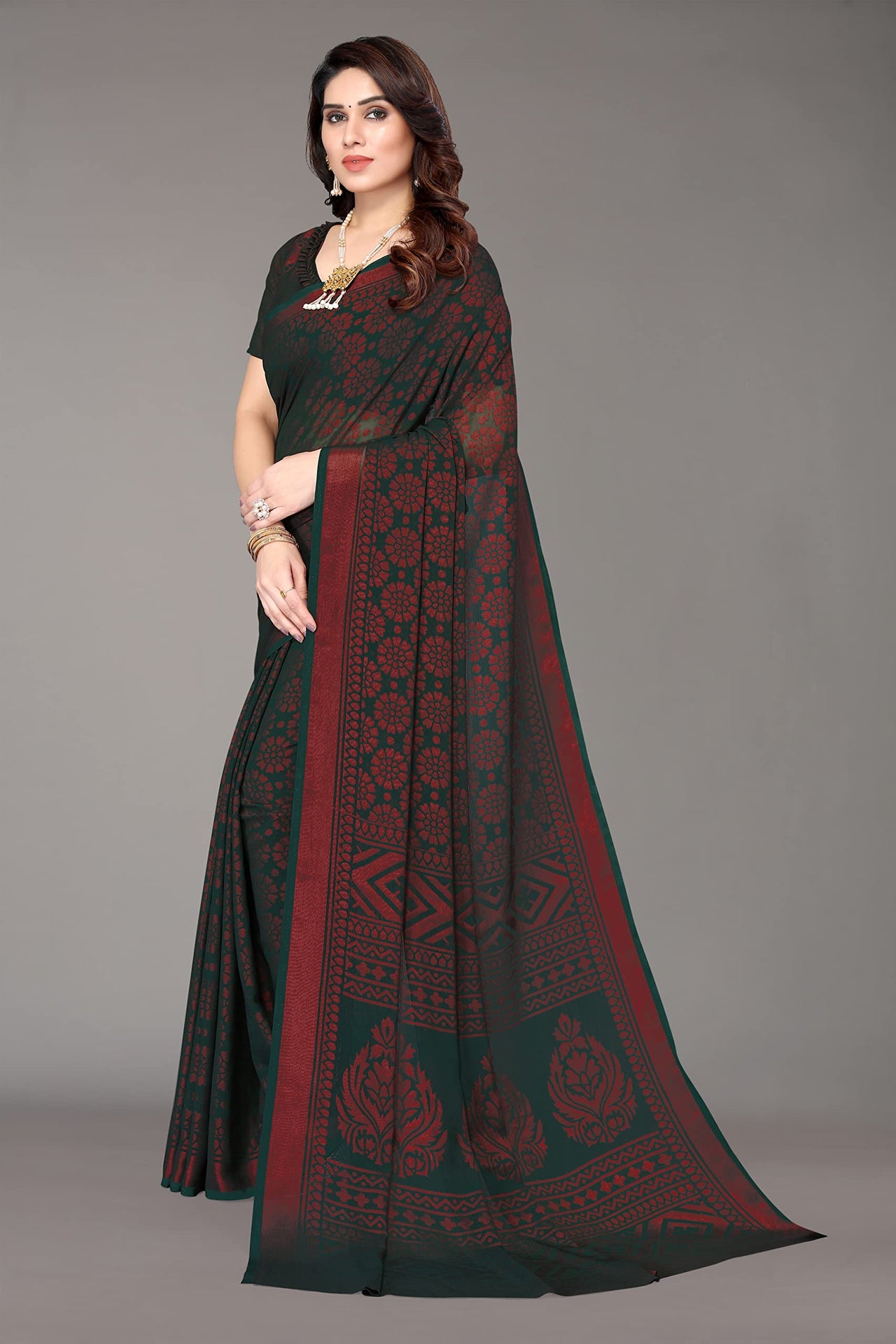 Winza Designer Women's  Chiffon Brasso Printed Saree with Blouse Piece (WDP Brasso Malini W)