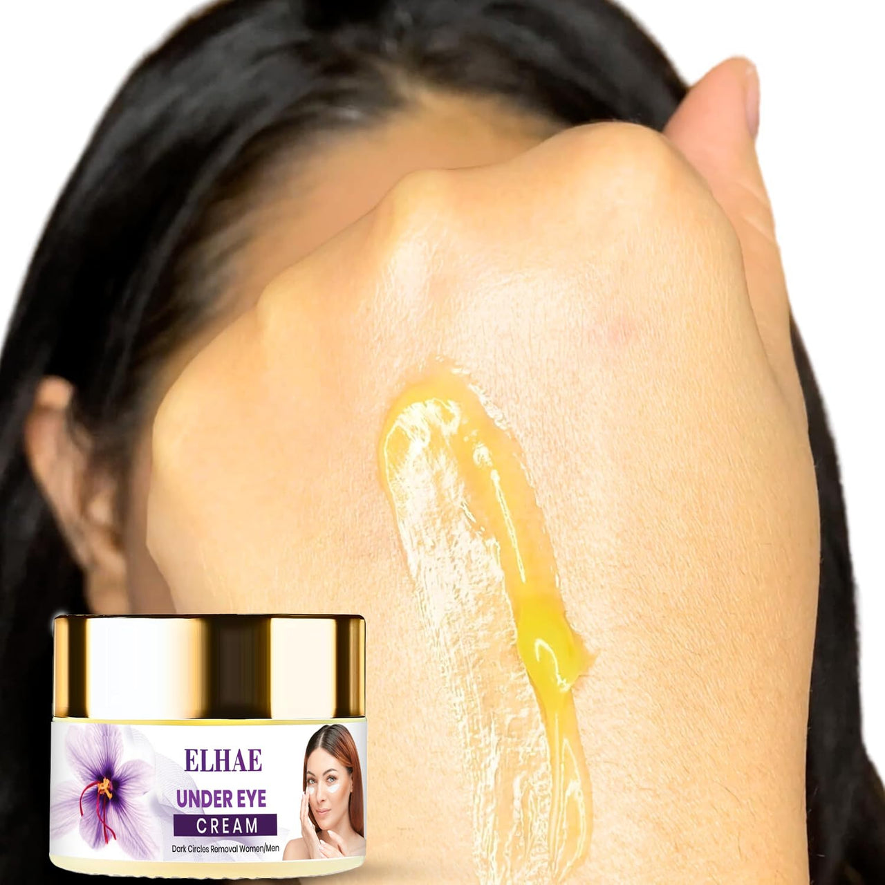 ELAHE Under Eye Cream for Dark Circles - Gel-Based, Organic & Natural with Saffron, Almond, Turmeric, Aloe - Anti-Puffiness, Wrinkle Care & Brightening for Women & Men - 50g