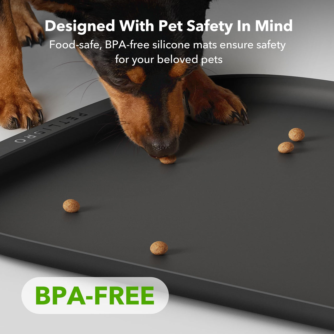 Dog Food Mat, Safety Silicone Cat Food Mat for Feeder & Fountain, Waterproof Dog Bowl Mats, Raised Edge Spill Protection Floor, Cove Feeding Mat for Pet Charcoal