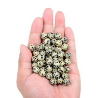 Bymitel 90pcs Natural Crystal Beads Stone Gemstone Round Energy Healing Loose Beads with Stretch Cord for Jewelry Making Bracelets Anklets (Dalmation Jasper, 10mm 90pcs) Dalmation Jasper