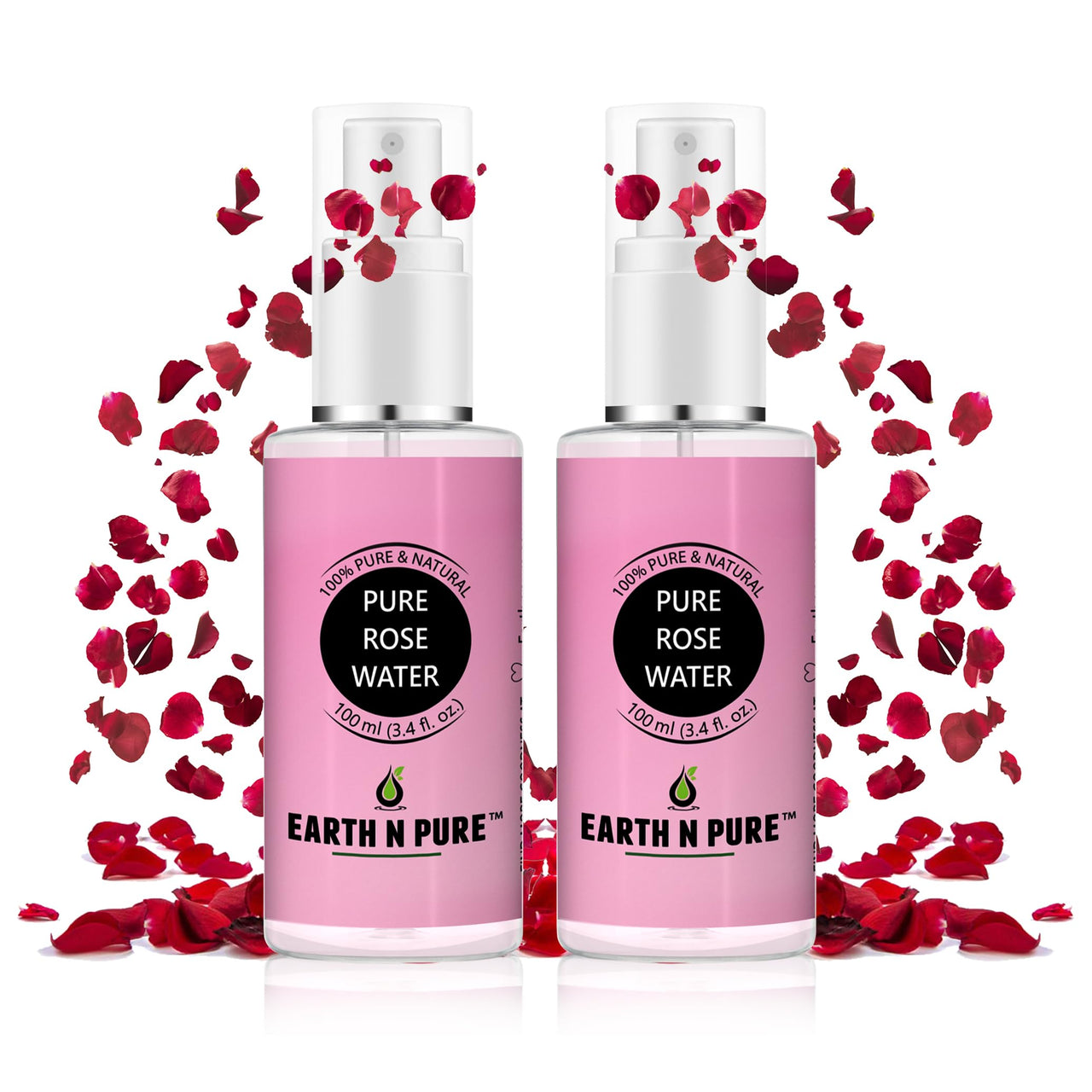 Earth N Pure Rose Water Pack of 2 (100 ml each) Natural & Therapeutic Grade