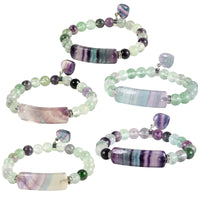 TUMBEELLUWA Healing Stone Bracelet 8mm Beads Chakra Crystal Energy Heart Charm Bracelet Handmade Jewelry for Women #6 fluorite crystal stone