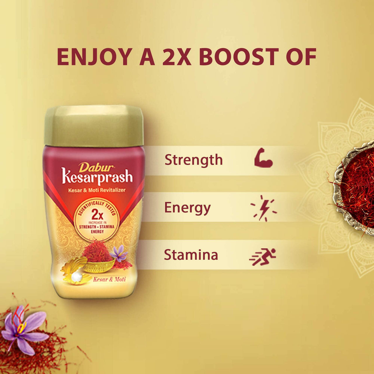 DABUR Kesarprash 450G|Ayurvedic Immunity Booster For Adults & Elder|Builds Energy, Strength & Stamina|Strengthens Bones|Enriched Revitalizer|Enriched With Kesar & Moti|Scientifically Tested