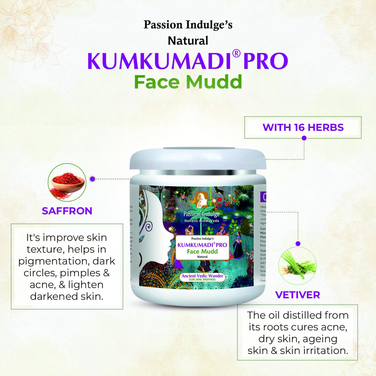Passion Indulge Professional Face Mudd KUMKUMADI PRO- 500 gm | Face mask for Glowing skin, For all skin type