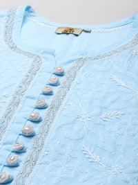 Ada Women's  Hand Embroidered Lucknowi Chikankari Cotton Straight Short Top Kurti A178625