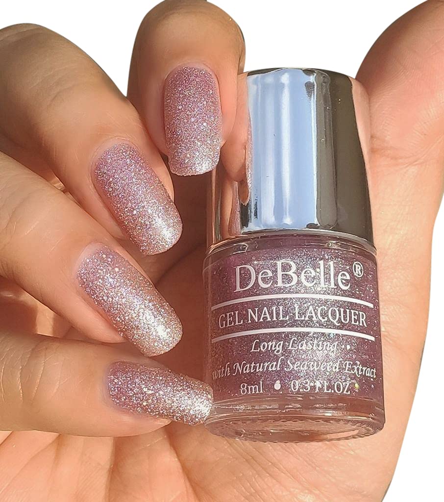 DeBelle Gel Nail Polish Ophelia (Lavender with Holo Glitter Sugar Finish Nail Paint)|Non UV - Gel Finish |Chip Resistant | Seaweed Enriched Formula| Long Lasting|Cruelty and Toxic Free| 8ml
