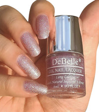 DeBelle Gel Nail Polish Ophelia (Lavender with Holo Glitter Sugar Finish Nail Paint)|Non UV - Gel Finish |Chip Resistant | Seaweed Enriched Formula| Long Lasting|Cruelty and Toxic Free| 8ml