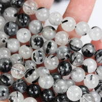Rutilated Quartz 8mm Natural Gemstone Beads for Jewelry Making Energy Healing Crystals Jewelry Chakra Crystal Jewerly Beading Supplies Black Rutilated Quartz 15.5inch About 46-48 Beads