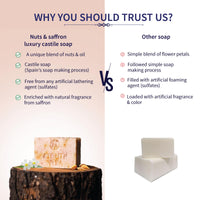 Ayouthveda Nuts & Saffron Luxury Castile Soap | CleanseTones & Rejuvenates Skin | Natural & Herbal Soap With Goodness Of SaffronAlmond & Olive Oil | Without Harmful Chemicals (Pack Of 2-100g each)
