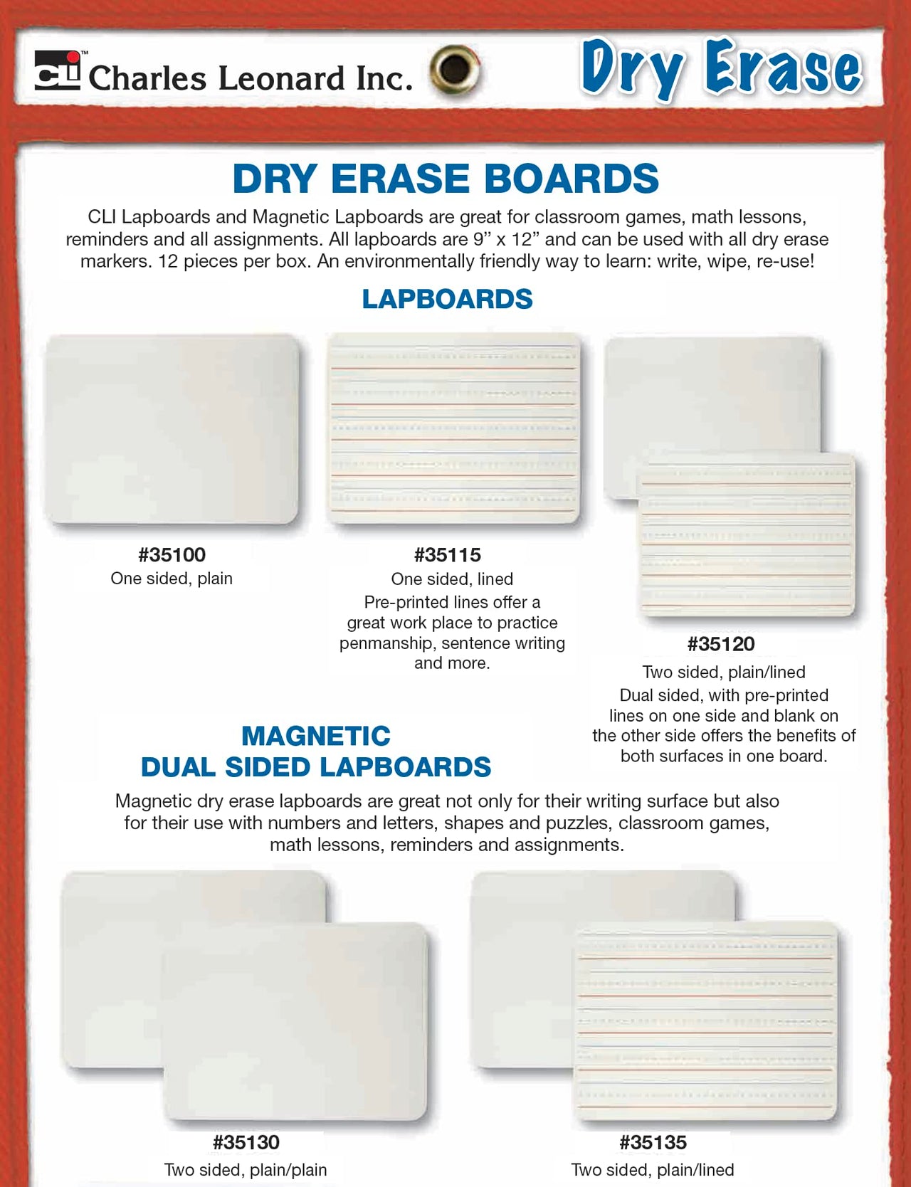 Charles Leonard Dry Erase Board, Two Sided, Lined/Plain, 9" x 12" (35120) Plain & Lined 1-Pack 2-Sided Masonite Board