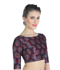 X3 Women's  Peacock Print Polyester Elbow Length Sleeves Saree Blouse