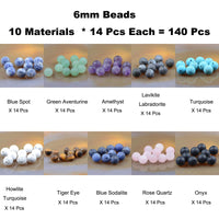 Massive Beads 140PCS 6MM Natural Crystal Beads Matte Mixed Stones Gemstone Round Loose Energy Healing Beads with Free Crystal Stretch Cord for Jewelry Making (Matte Mixed Stones, 6MM)