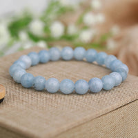 Crystal Vibe Handmade Natural Aquamarine Bracelet for Women - Stretchable 8mm Bead Bracelet - Adjustable size - Real Aquamarine Stone Healing Bracelet for Women