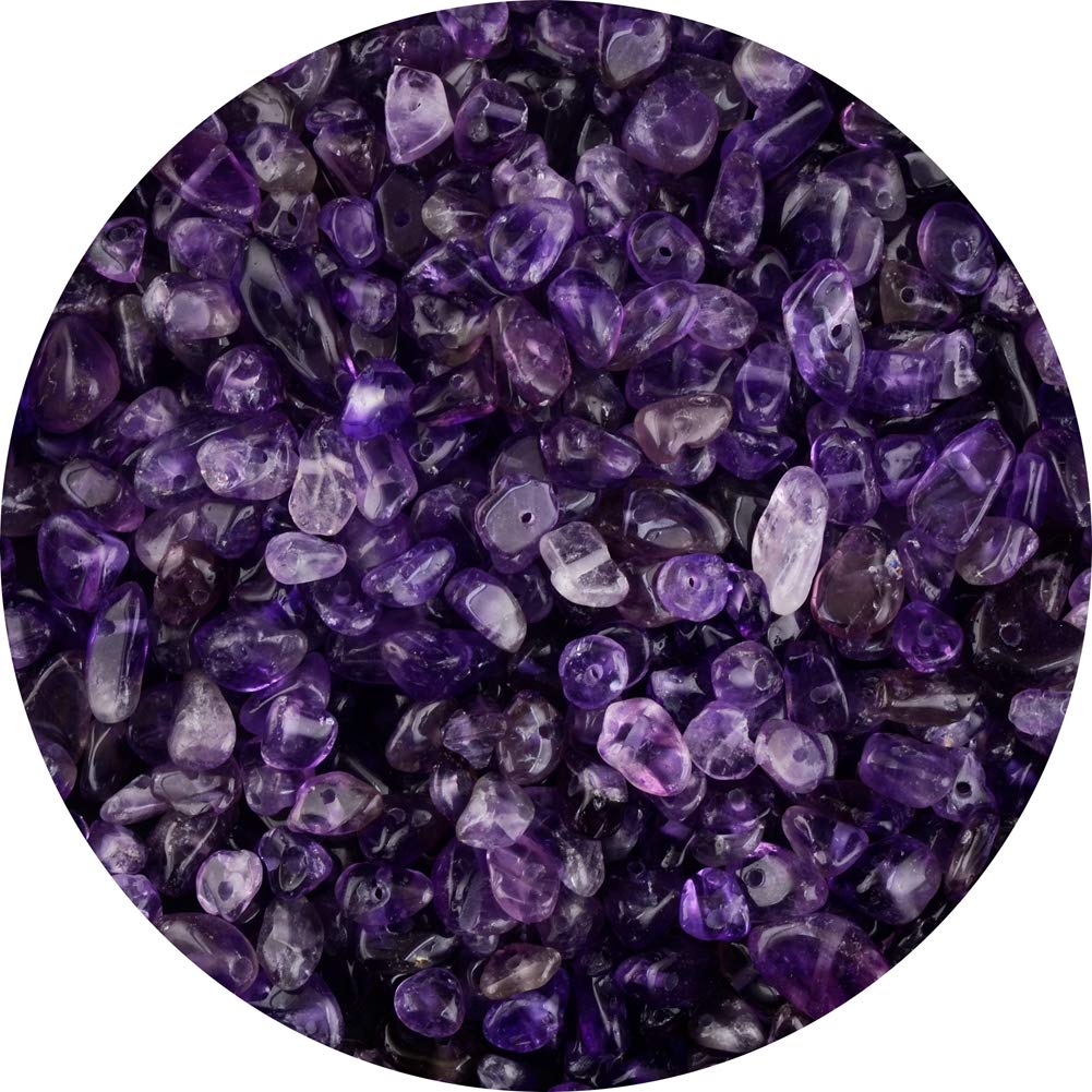 Natural Chip Stone Beads Amethyst 5-8mm About 400 Pieces Irregular Gemstones Healing Crystal Loose Rocks Bead Hole Drilled DIY for Bracelet Jewelry Making Crafting (5-8mm, Amethyst)