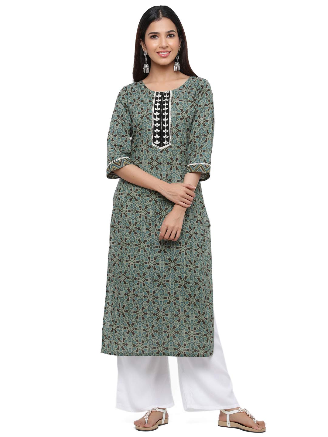 Jaipur Kurti Women's  Cotton Straight Kurta Green S