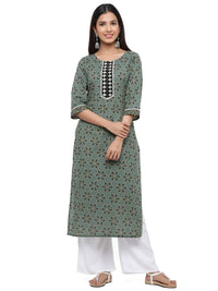 Jaipur Kurti Women's  Cotton Straight Kurta Green S
