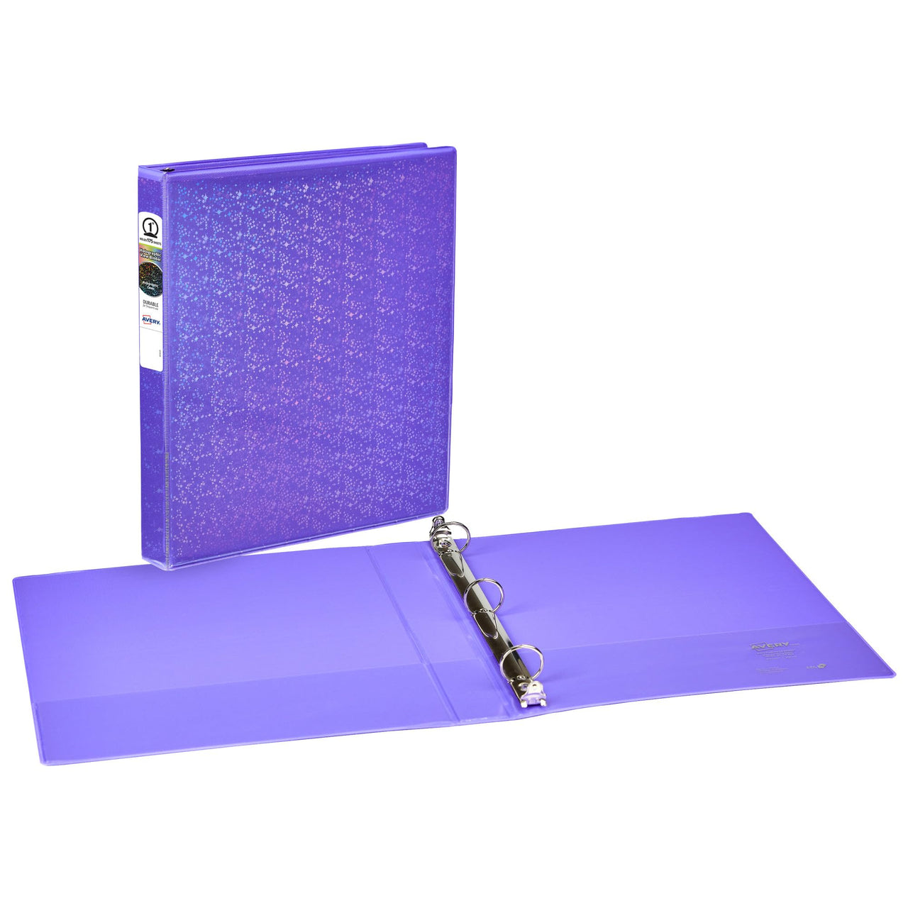 Avery Luxe Collection Durable Holographic 3 Ring Binder, Customizable View Cover, 1 Inch Round Rings, 1 Holographic Violet Binder (03226)
