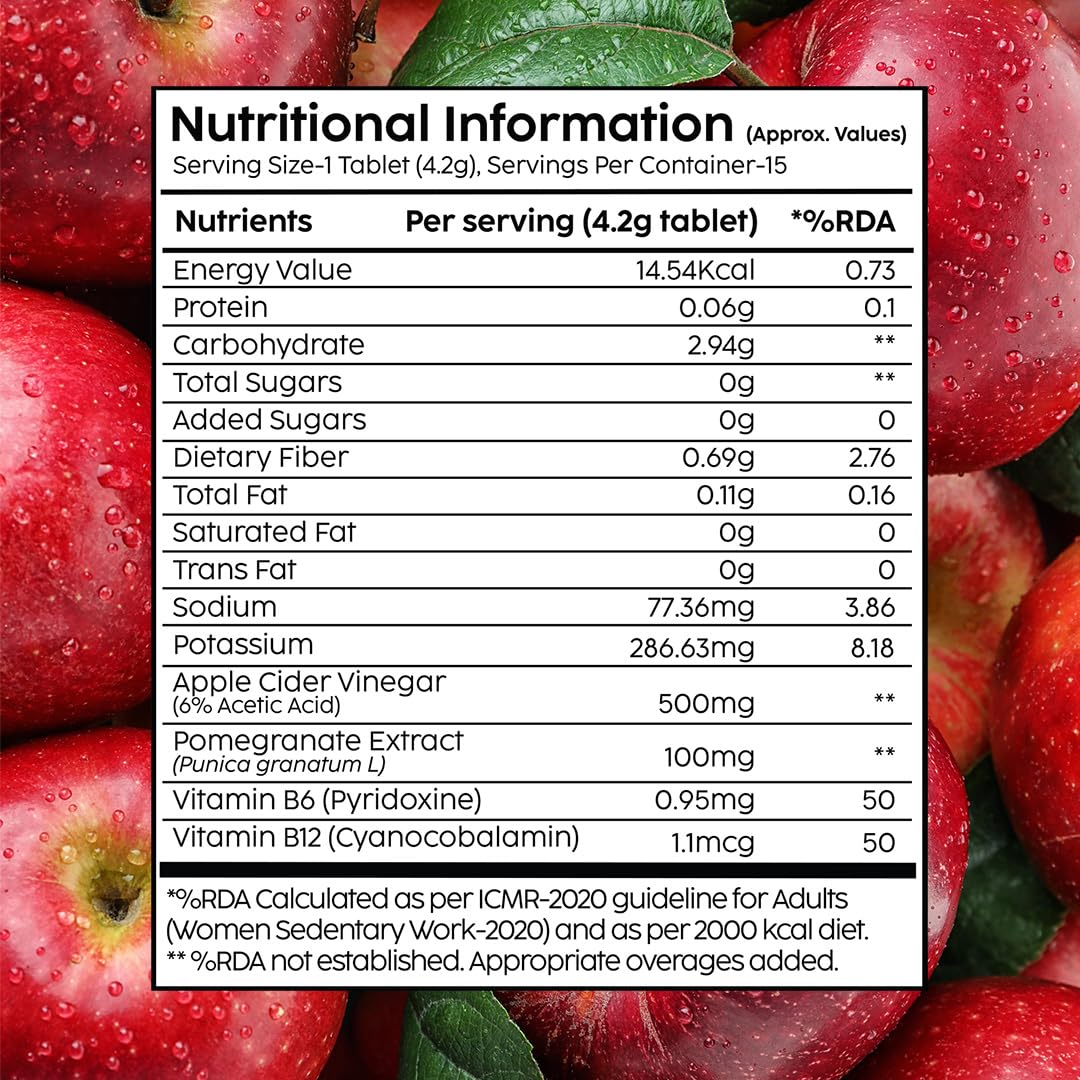 The Plant Fix Plix Apple Cider Vinegar Effervescent Tablet With Mother I With Vitamin B6 & B12|Pack Of 1 (Apple),15 Capsules|No Added Sugar |Easy To Carry & Consume,1 Count