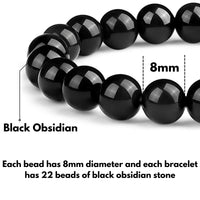Crystal Vibe 8mm Black Obsidian Bracelet - Elastic Adjustable Crystal Bracelet for Spiritual Healing, Positive Energy – Black Bead Bracelet for men women
