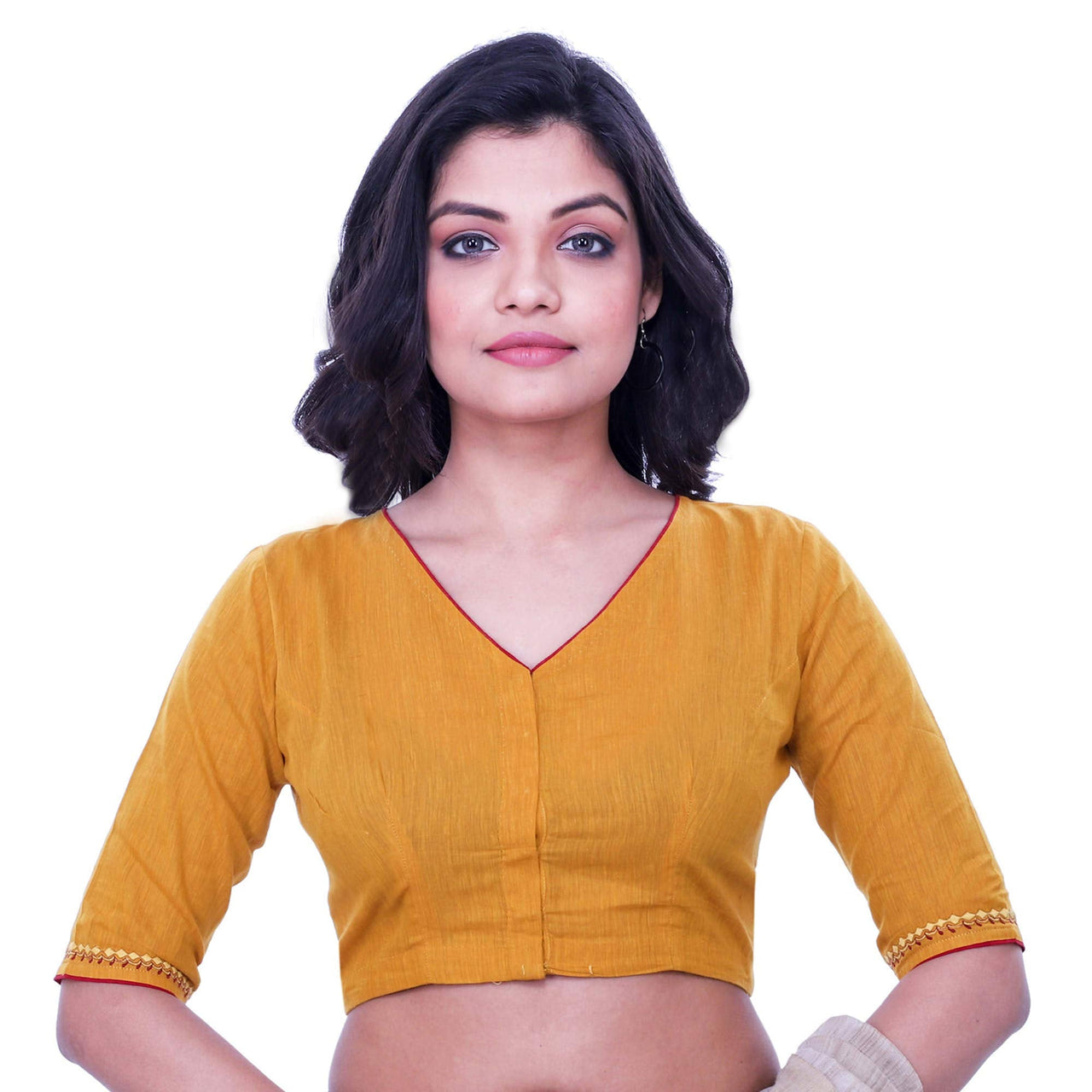 RENE Women Cotton Solid Half Sleeve Choli