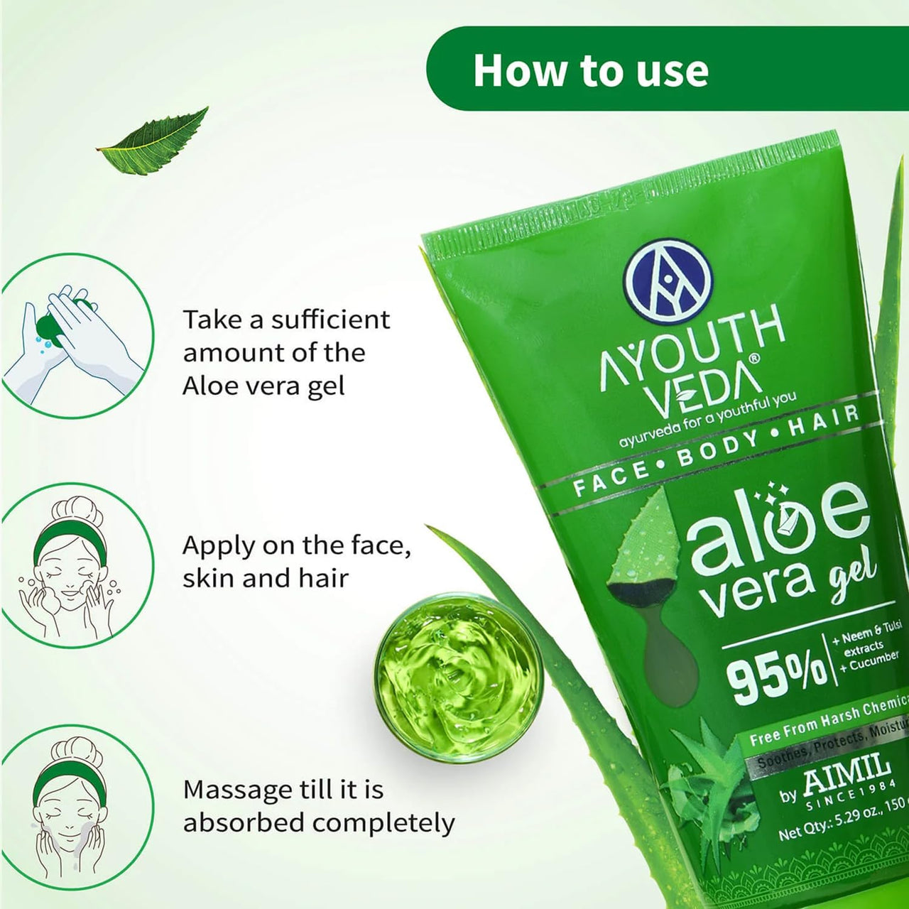 Ayouthveda Aloe Vera Bathing Soap 125g & Aloe Vera Gel 150g & Ultra Hydrating Face Emulsion Cream 60g Combo for Face, Body, Hair, Hydrates Skin without Feeling Greasy, Neem, Tulsi, Even Skin Tones