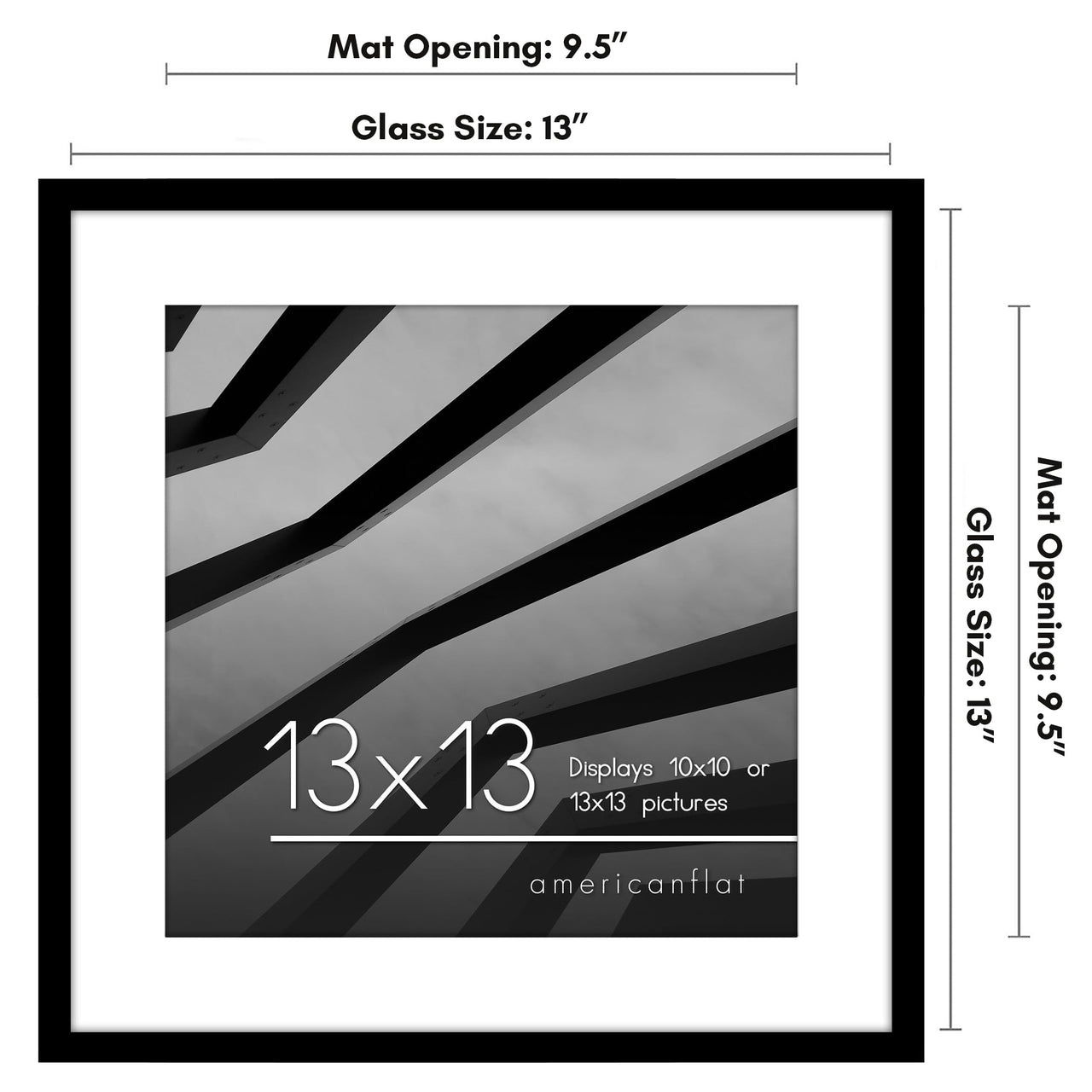 Americanflat 13x13 Picture Frame in Black - Use as 10x10 Picture Frame with Mat or 13x13 Frame Without Mat - Thin Border Photo Frame with Plexiglass Cover - Square Picture Frame for Wall Display 13x13 - (10x10 With Mat) 1 Pack