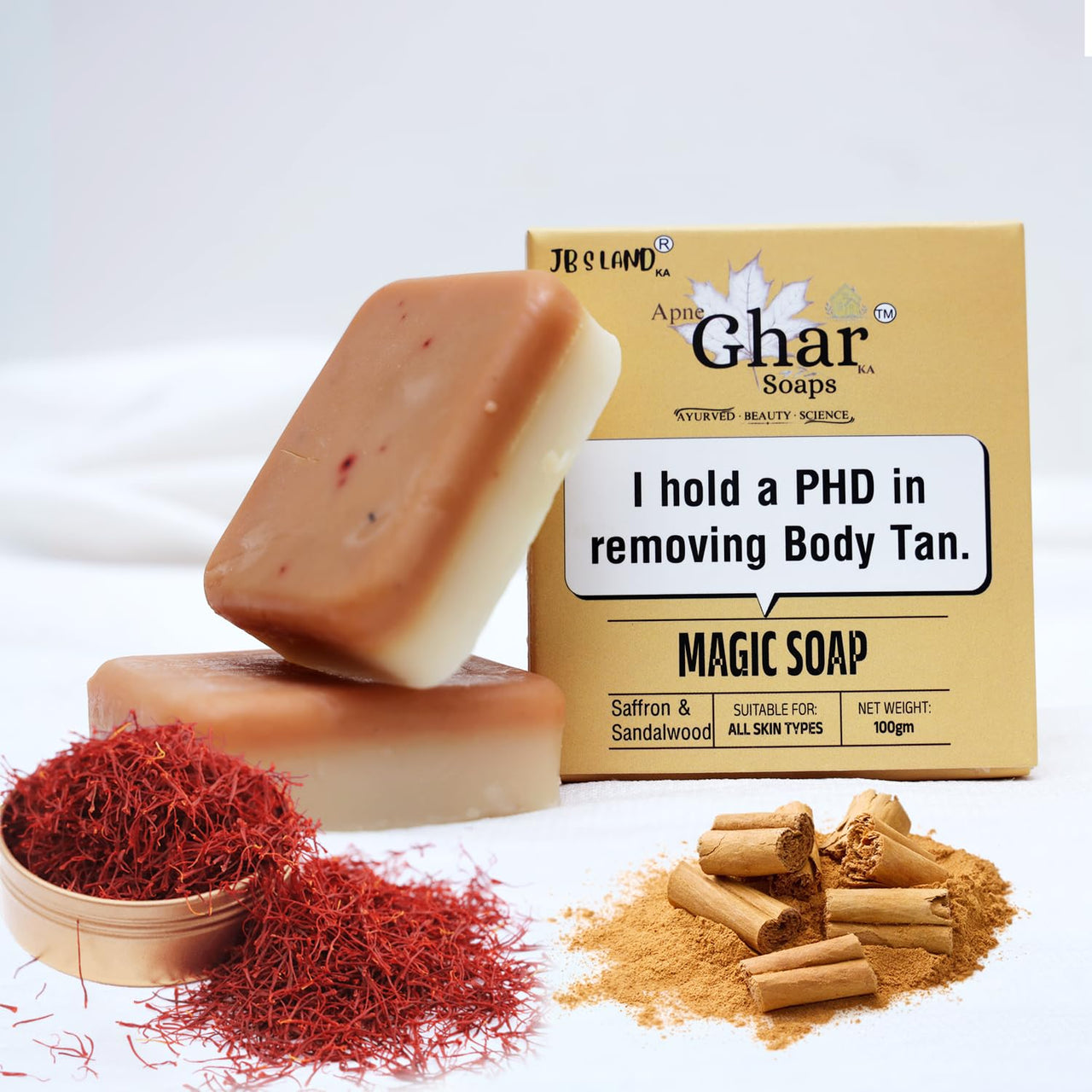 Apne Ghar Ka Soaps Sandalwood & Saffron Magic Soaps For Bath | Paraben Free | Chandan & Kesar Bath Soap | Handmade Soaps For Glowing | Skin Brightening Soap For Men & Women (100 Gms Gms Pack Of 1)