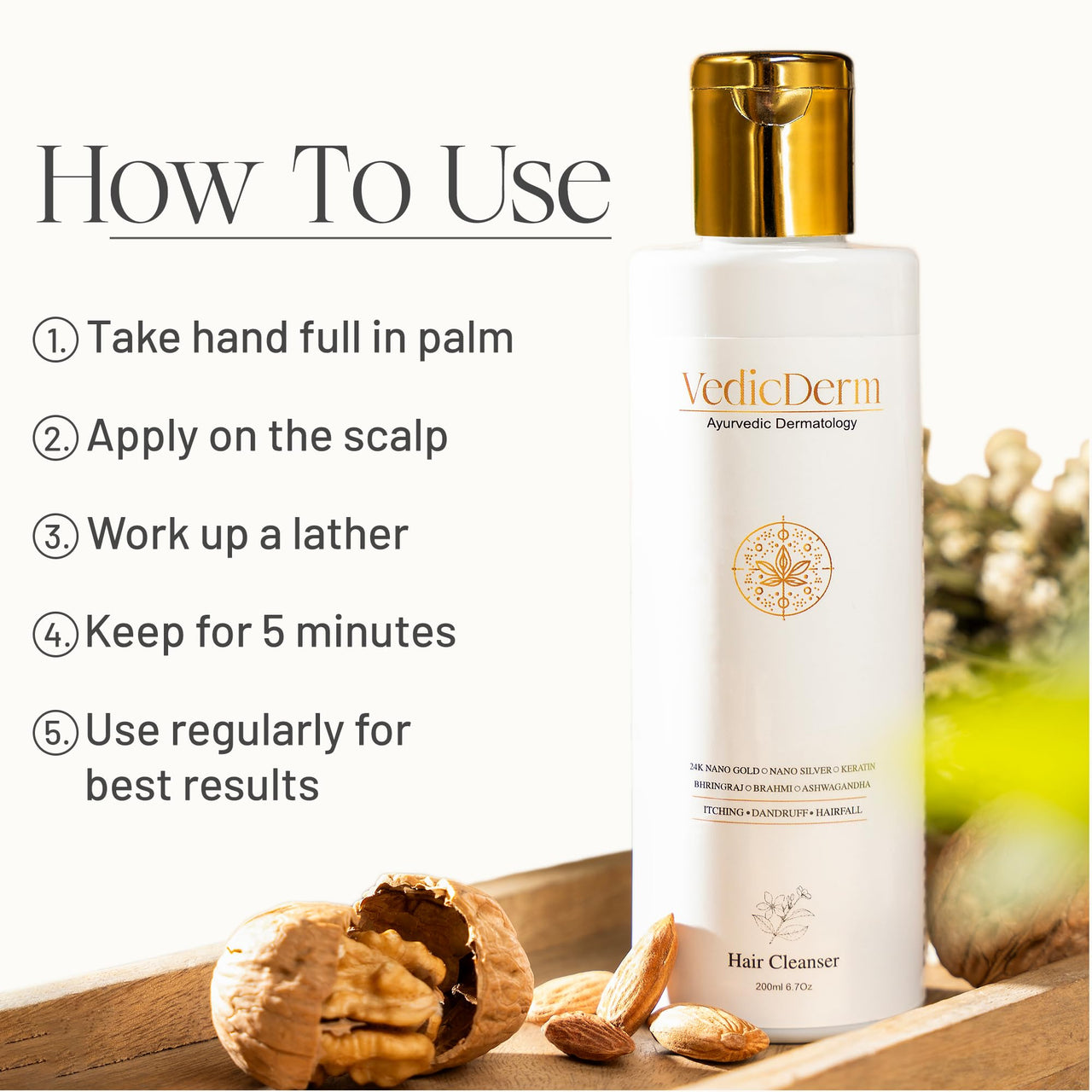 VEDICDERM Plasma Bamboo Charcoal Shampoo 200ml | Clinically Proven For Scalp Psoriasis, Dandruff & Sensitivity | Relieves Itching, Flaking & Dryness | SLS, Paraben & Irritants Free|Daily Hair Cleanser