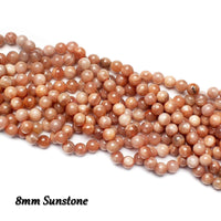 70PCS Natural 8MM Healing Gemstone, Sunstone Energy Stone Round Loose Beads, Semi-Precious Crystal Beads with Free Elastic String for Jewelry Making DIY