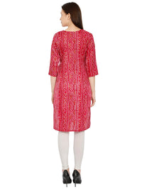 InTrend Forever Bandhani Foil Print Designer || Cotton Kurta for Ladies || Straight Fit || Zari & Sequins lace || Kurtis for Women