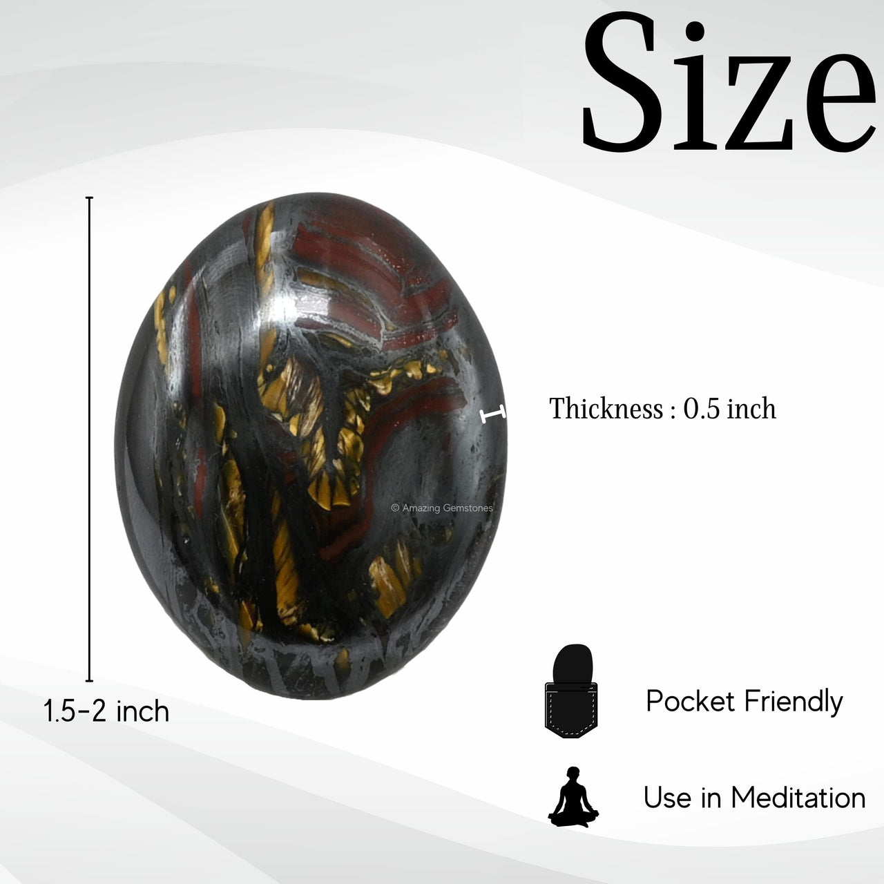 Tiger Iron Palm Stone - Hot Massage Worry Stone for Natural Body Chakra Balancing, Reiki Healing and Crystal Grid Tiger Iron