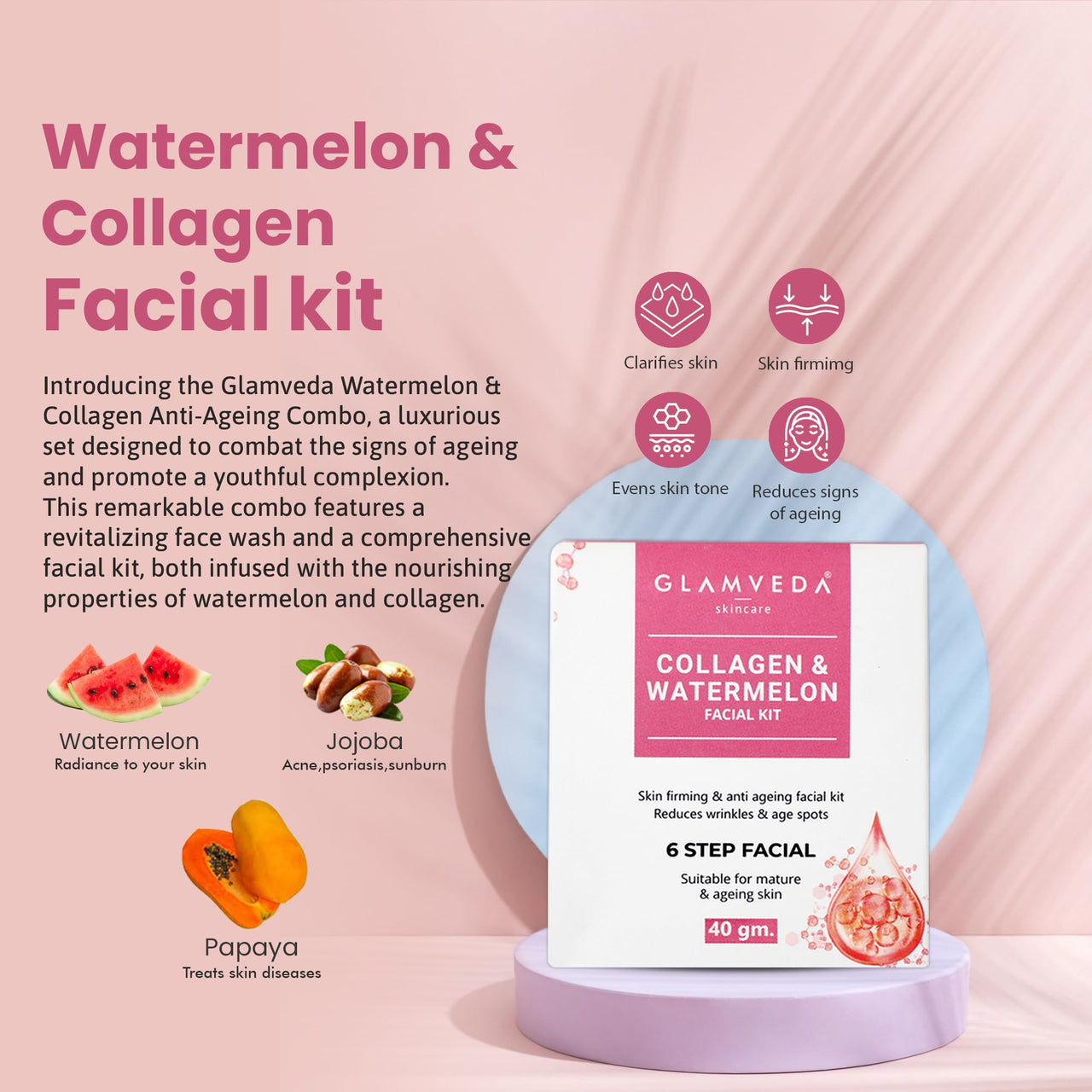 Glamveda Watermelon & Collagen Anti Ageing Combo For Delay's ageing ( Facial Kit + Peel Off Mask )
