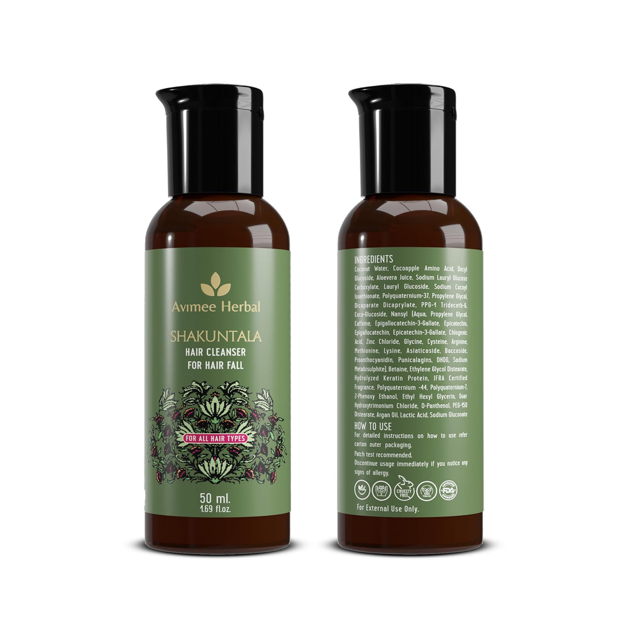 Avimee Herbal Shakuntala Hair Fall Control Hair Cleanser | With Keratin Protein & Nansyl | For Strong and Shiny Hair | Sulphate & Paraben Free For Men and Women | 50 mL