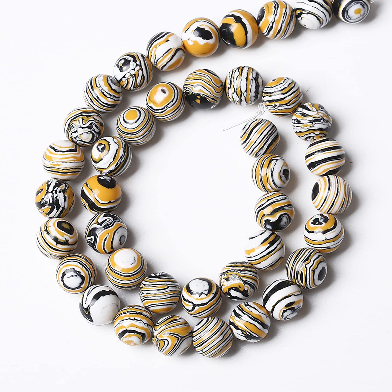 60pcs 6mm Natural Yellow Malachite Beads Round Loose Beads for Jewelry Making DIY Bracelets Necklace Crystal Energy Healing Power Stone (6mm, Yellow Black Malachite)