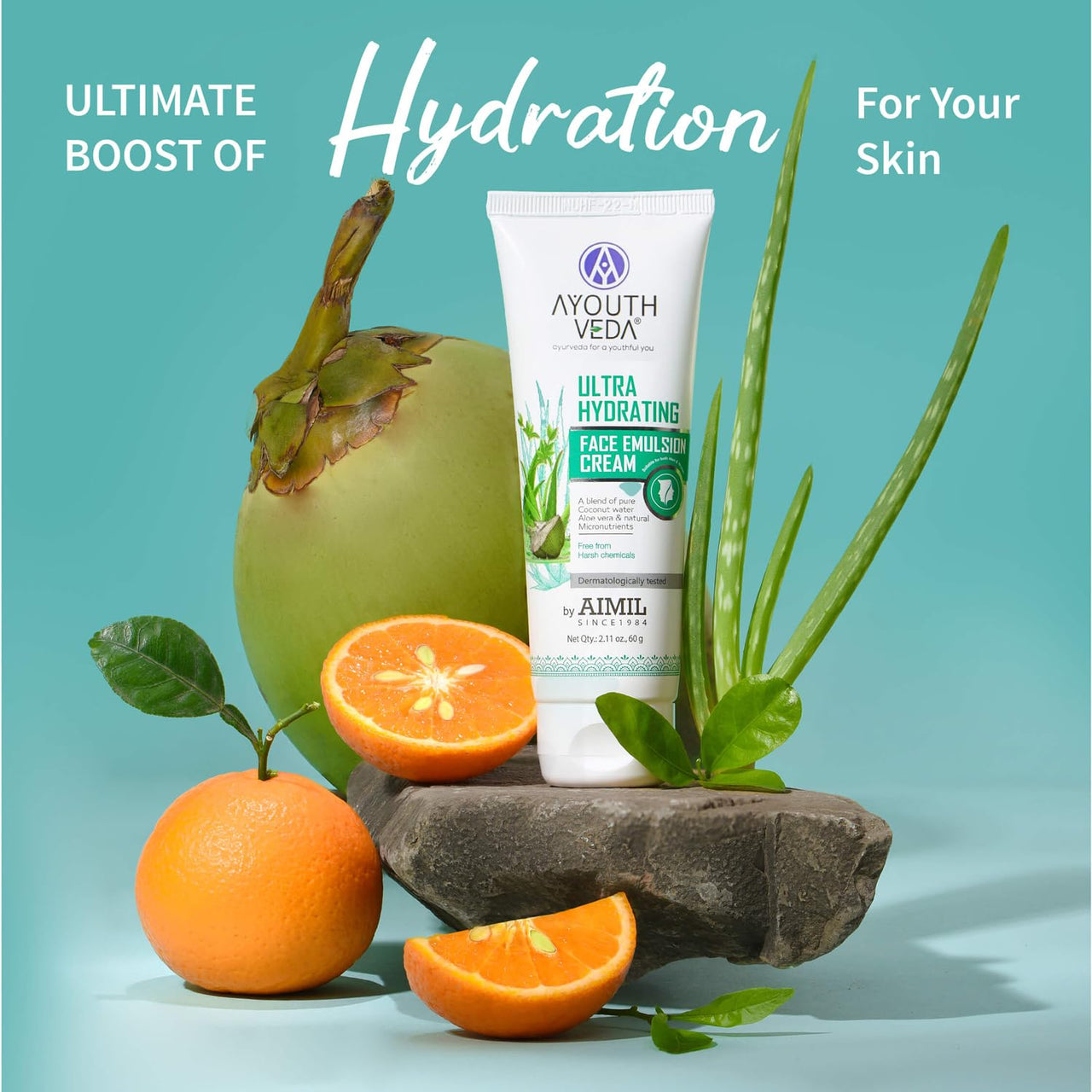 Ayouthveda Ultra Hydrating Face Emulsion Cream 60 Gm With Aloe Vera & Coconut Water | Best hydrating Face Cream for Women and Men | Prevents Dark spots, Blackheads and Blemishes | All SKin Types (Pack Of 3; 60G each)