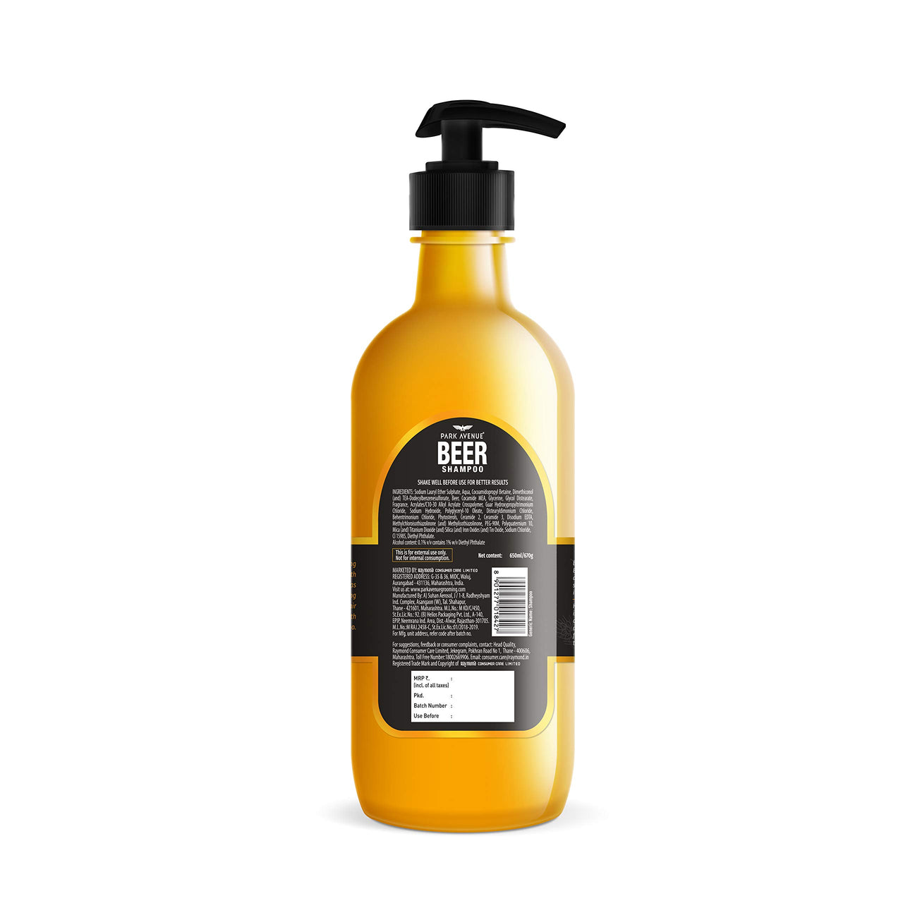 Park Avenue Beer shampoo For Damaged hair (650ml) | Paraben Free | For Damage Fee Hair| Crafted with Natural Beer