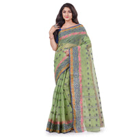 dB DESH BIDESH Women`s Traditional Bengal Tant Tri Leaf Woven Design Pure Handloom Cotton Saree Without Blouse Piece