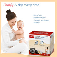 LuvLap Natural Bamboo Washable Nursing Breast Pads for Breast feeding mothers, Beautiful Lace Style, Contoured Shape for snug fit, Nipple Pad, Includes Laundry Bag, Super absorption, 6Pc