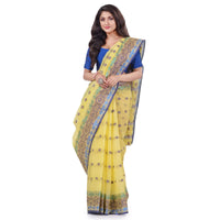 dB DESH BIDESH Women`s Traditional Bengal Tant Tri Leaf Woven Design Pure Handloom Cotton Saree Without Blouse Piece