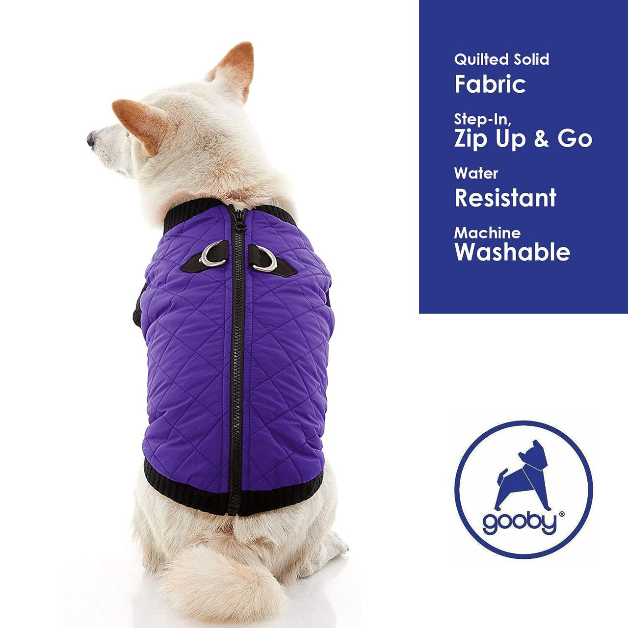Gooby Fashion Vest Dog Jacket - Violet, Medium - Warm Zip Up Dog Bomber Vest with Dual D Ring Leash - Winter Water Resistant Small Dog Sweater - Dog Clothes for Small Dogs Boy or Medium Dogs Medium chest (~14.5")