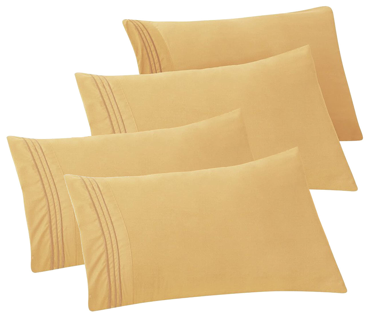 Elegant Comfort 4-PACK Solid Pillowcases 1500 Thread Count Egyptian Quality - Easy Care, Smooth Weave, Wrinkle and Stain Resistant, Easy Slip-On, 4-Piece Set, King Pillowcase, Gold