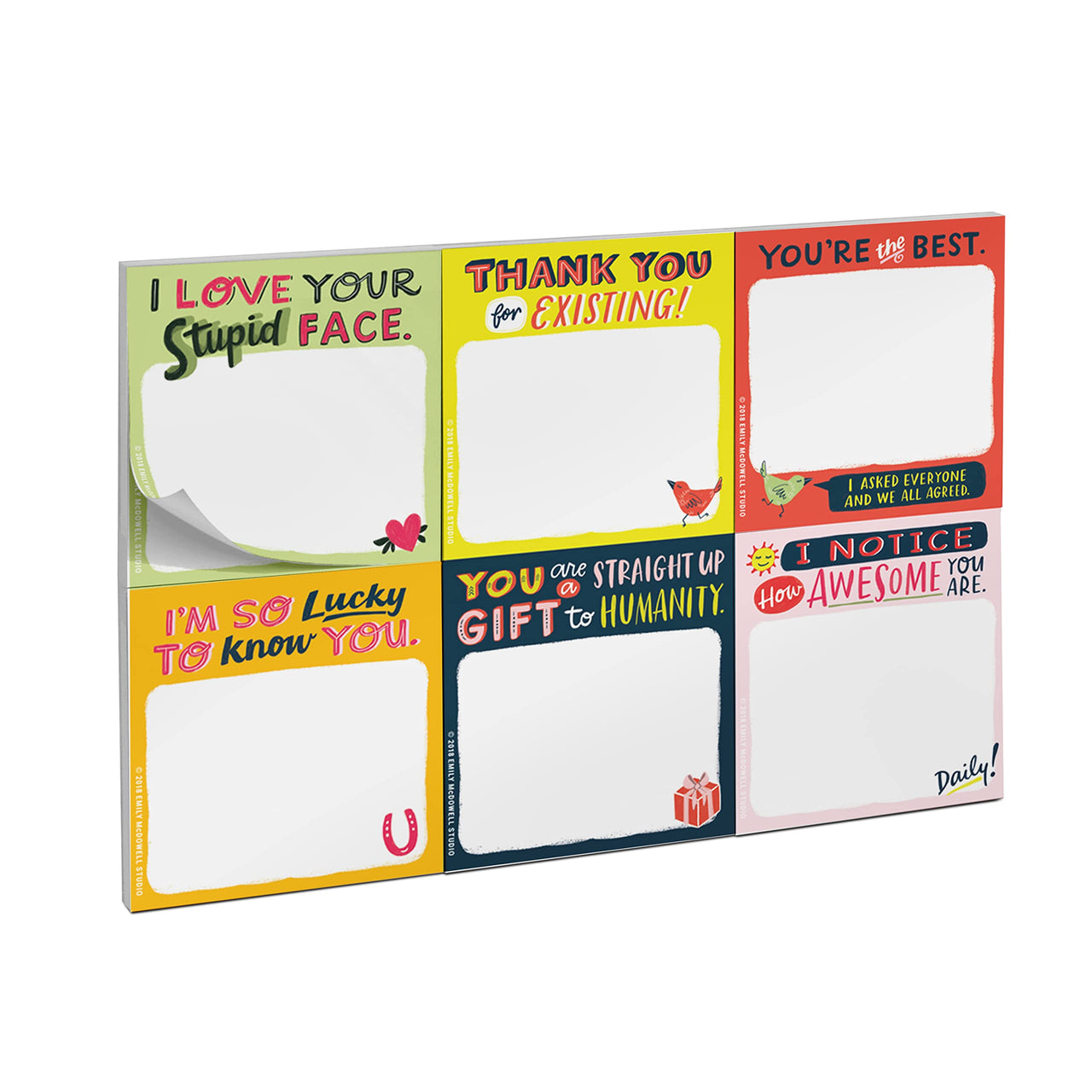 Em & Friends Thank You Sticky Note Packet, 6 Sticky Note Pads Set, 2.75 x 2.75-Inches and 40-Sheets Each