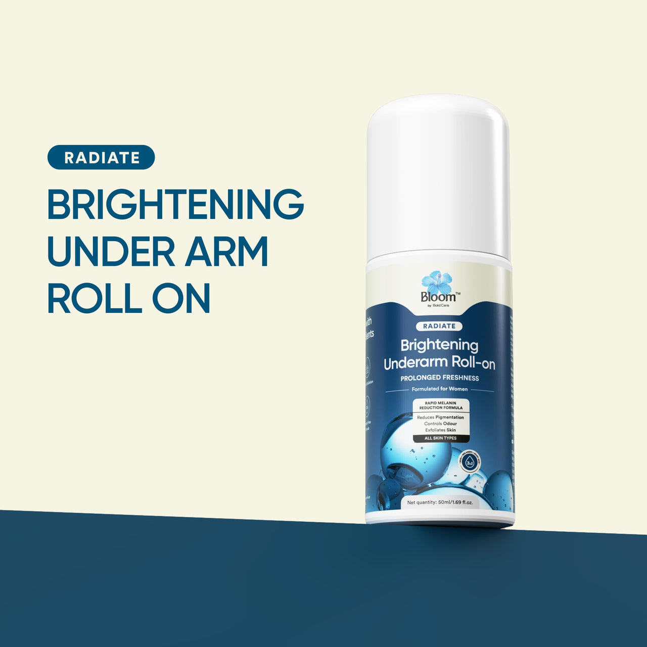 Bloom Brightening Underarm Roll - With AHA, Melazaro & Kojic Acid | Dark Underarms, Pigmentation & Odour| Rapid Melanin Reduction Formula | 0 White Cast | 50ml