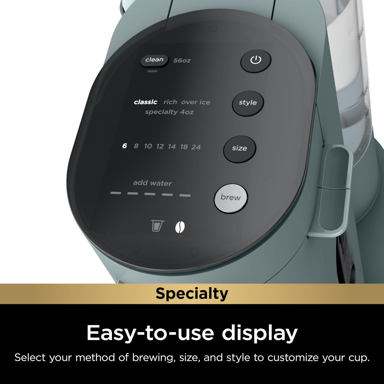 Ninja Pods & Grounds Specialty Single-Serve Coffee Maker, K-Cup Pod Compatible, Built-In Milk Frother, 6-oz. Cup to 24-oz. Travel Mug Sizes, Iced Coffee Maker, Glacier Blue, PB051GB