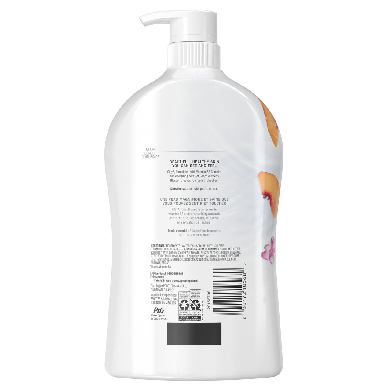 Olay Fresh Outlast Body Wash for Women, 24hr Fresh Vibes, Refreshing & Restorative, Paraben Free, Peach and Cherry Blossom Scent, 33 fl oz