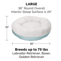 Furhaven Replacement Donut Dog Bed Cover Plush & Diamond Print Calming Cuddler, Machine Washable - Aqua, Large Donut Bed (Cover Only) 36.0