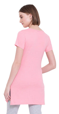 In Love Ladies Long Knee Length Chest Printed Side Slits Tshirts