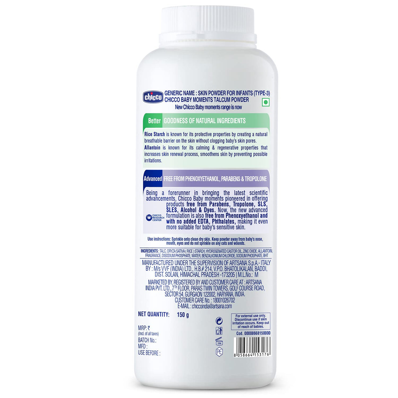 CHICCO BM TALCUM POWDER 150G