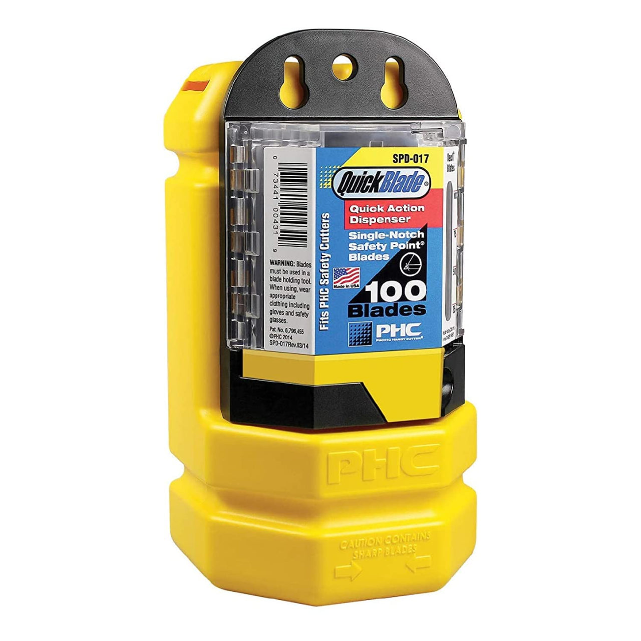 Blade Bank, Used Razor Blade Disposal with Wall Mount, Safely Dispose of Used Blades, Keep Blades Out of Trash Bags, Off of Floors, and Away from Other Hazardous Locations, Yellow (BH00206) Pacific Handy Cutter Blade Bank with Wall Mount